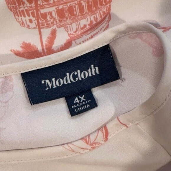 Modcloth Plus Size 4X Cream Boardroom Brunch Keyhole Top Flutter Sleeve Travel - Picture 4 of 7